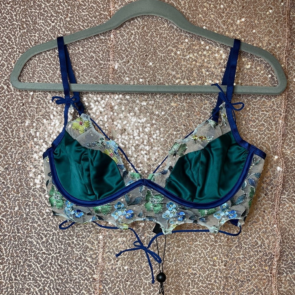 For Love & Lemons Floral Green/Blue Bralette